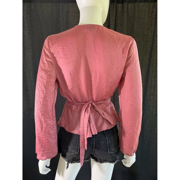 Topshop Women's Blouson Sleeve Wrap Blouse Pink Satin Size US 2 EUR 34 - Picture 8 of 12